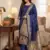 Blue soft banarasi silk zari woven design dress material