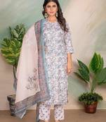 Women's Rayon Slub Fabric Staight Kurta, Pant and Dupatta Set