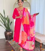 Women's Viscose Chanderi Fabric Staight Kurta, Pant and Dupatta Set