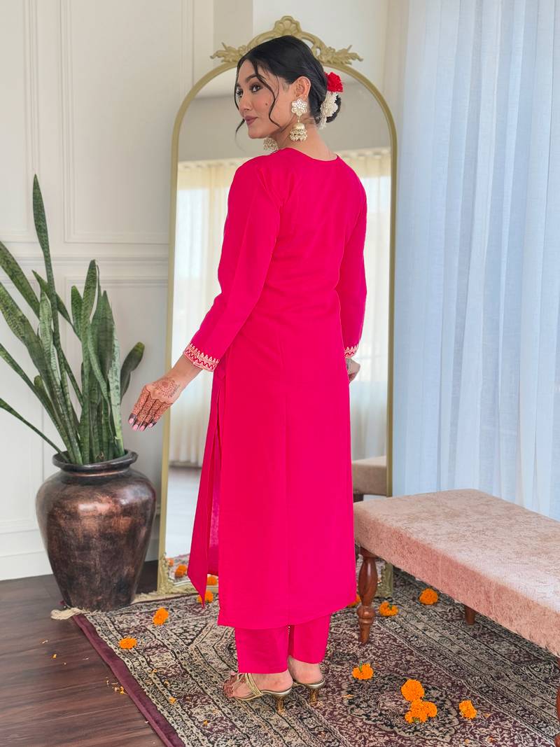 Women's Viscose Chanderi Fabric Staight Kurta, Pant and Dupatta Set