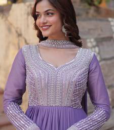 Lavender Georgette With Embroidery Beads Sequins Work Long Kurti & Dupatta