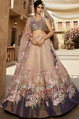 Purple Net  Sequin embroidery Semi-Stitched bridal Lehenga choli & Dupatta