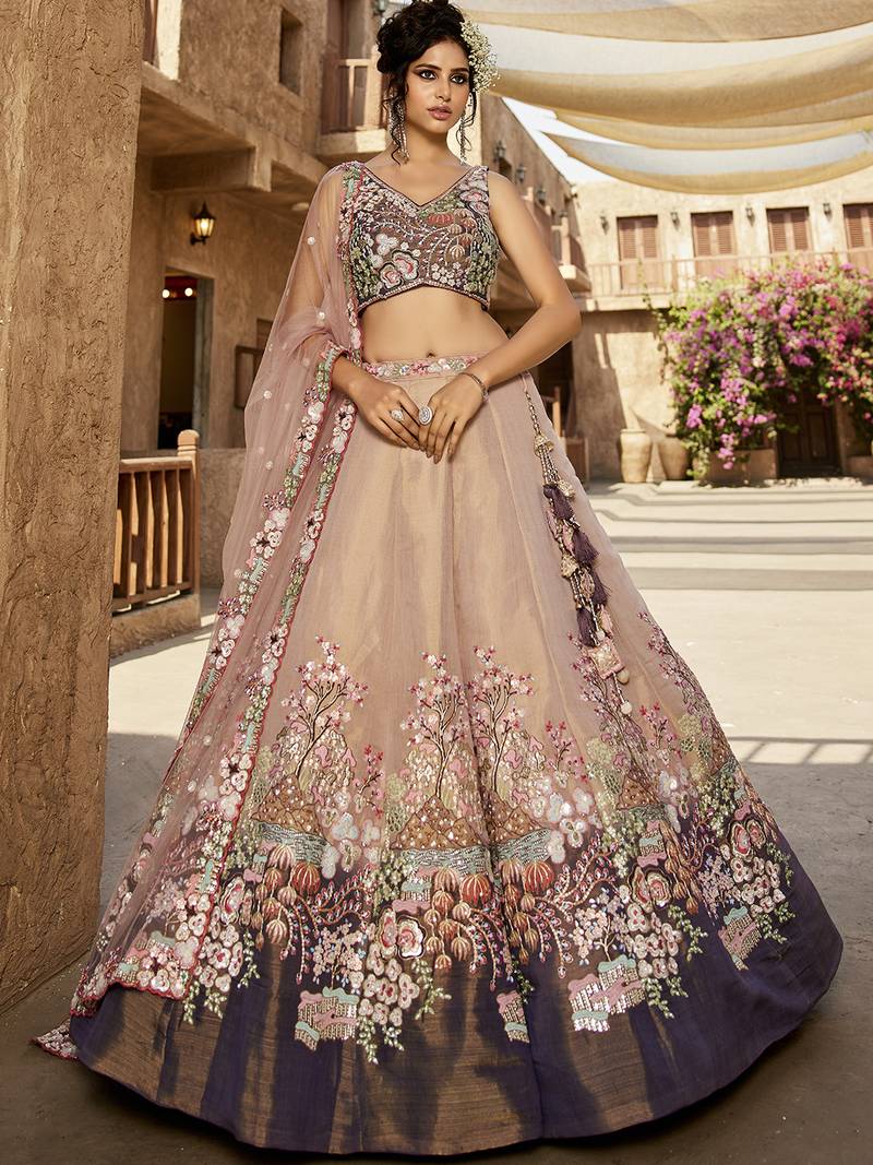 Purple Net  Sequin embroidery Semi-Stitched bridal Lehenga choli & Dupatta