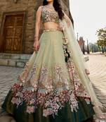 Green Net Sequin embroidery Semi-Stitched bridal Lehenga choli & Dupatta