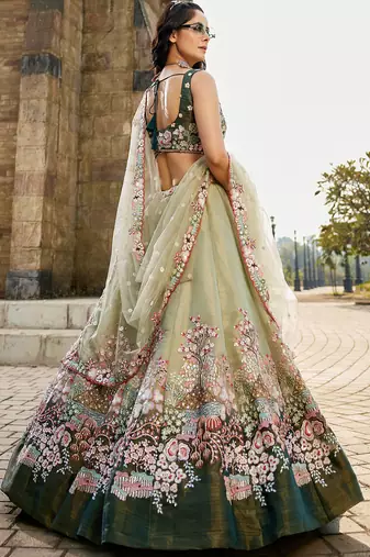 Green Net Sequin embroidery Semi-Stitched bridal Lehenga choli & Dupatta