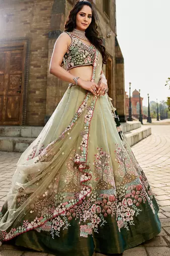 Green Net Sequin embroidery Semi-Stitched bridal Lehenga choli & Dupatta