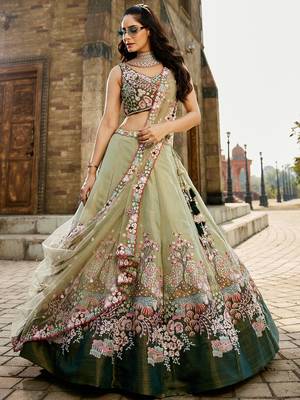 Green Net Sequin embroidery Semi-Stitched bridal Lehenga choli & Dupatta 5