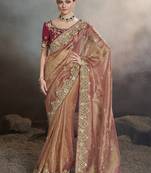 Dark peach zari-sequins work fancy fabric saree with designer blouse
