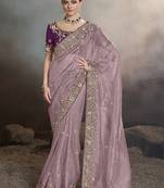 Light purple zari-sequins work fancy fabric saree with designer blouse
