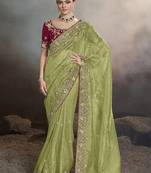 Mehendi zari-sequins fancy fabric saree with designer blouse