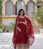 Maroon Designer Readymade Long Kurti & Duppta With Embroidery Sequins Work