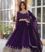 Purple  Designer Readymade Long Kurti & Duppta With Embroidery Sequins Work