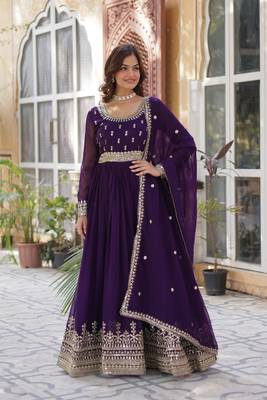 Purple Designer Long Kurti & Duppta With Embroidery Sequins Work 3