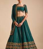 Dark Green Vichitra Silk sequin Embroidered Lehenga Choli