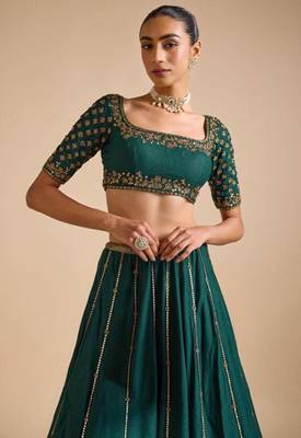 Dark Green Vichitra Silk sequin Embroidered Lehenga Choli 2