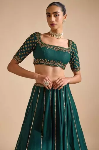 Dark Green Vichitra Silk sequin Embroidered Lehenga Choli