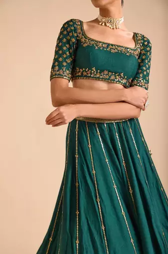 Dark Green Vichitra Silk sequin Embroidered Lehenga Choli
