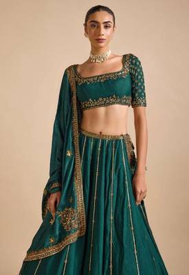 Dark Green Vichitra Silk sequin Embroidered Lehenga Choli 4