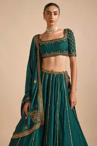 Dark Green Vichitra Silk sequin Embroidered Lehenga Choli