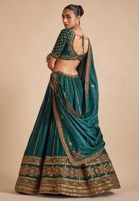 Dark Green Vichitra Silk sequin Embroidered Lehenga Choli 5