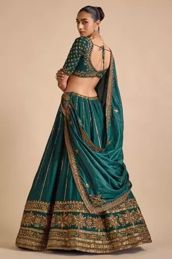 Dark Green Vichitra Silk sequin Embroidered Lehenga Choli