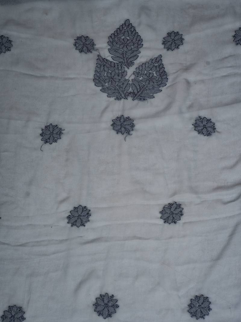 Hand Embroidered Grey Georgette Lucknowi Chikankari Women Unstitched Suit Piece