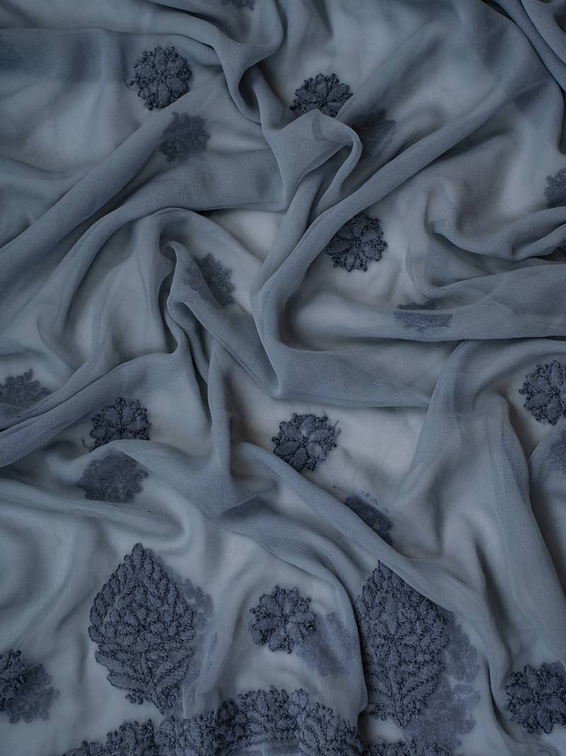 Hand Embroidered Grey Georgette Lucknowi Chikankari Women Unstitched Suit Piece