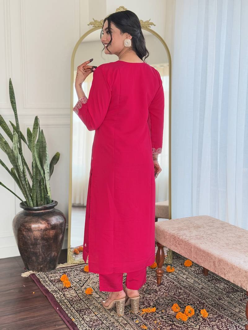 Women's Viscose Chanderi Fabric Staight Kurta, Pant and Dupatta Set