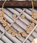 Pearl flower necklace set with earrings, traditional gold-plated floral design, indian wedding jewellery