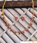 Ruby gemstone gold-plated necklace and earrings set, traditional indian style