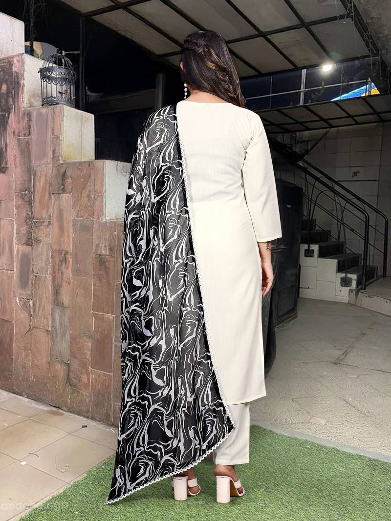 Women's Viscose Rayon Fabric Staight Kurta, Pant and Dupatta Set