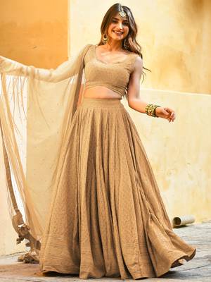 beige sequins georgette festival lehenga set choli with dupatta 3