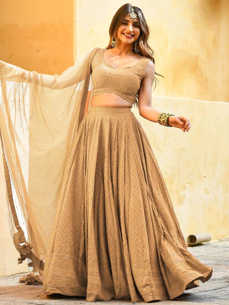 Beige Sequins Georgette Festival Wear Lehenga Choli
