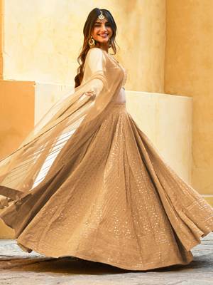 beige sequins georgette festival lehenga set choli with dupatta 4