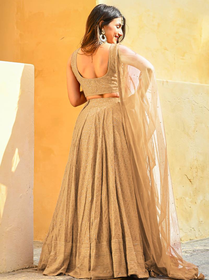 Beige Sequins Georgette Festival Wear Lehenga Choli