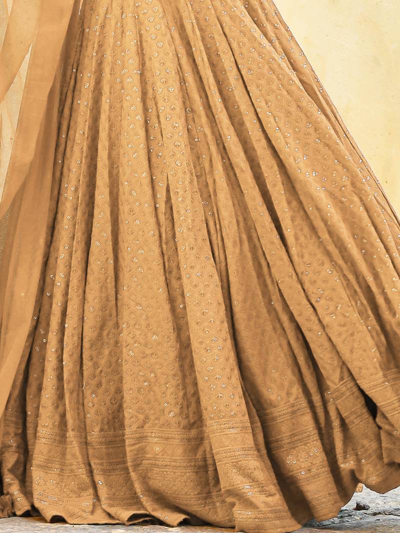 Beige Sequins Georgette Festival Wear Lehenga Choli