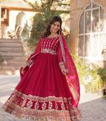 Pink Designer Trending Georgette Gown Dupatta Collection With Sequins Embroidered Work