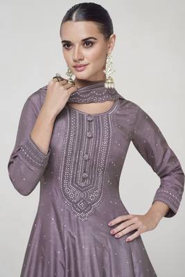 Deep purple sequins embroidered silk anarkali with dupatta 3