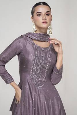 Deep purple sequins embroidered silk anarkali with dupatta 4