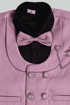 lavender cotton blend double breasted solid 3 piece party suit set with bowtie 5