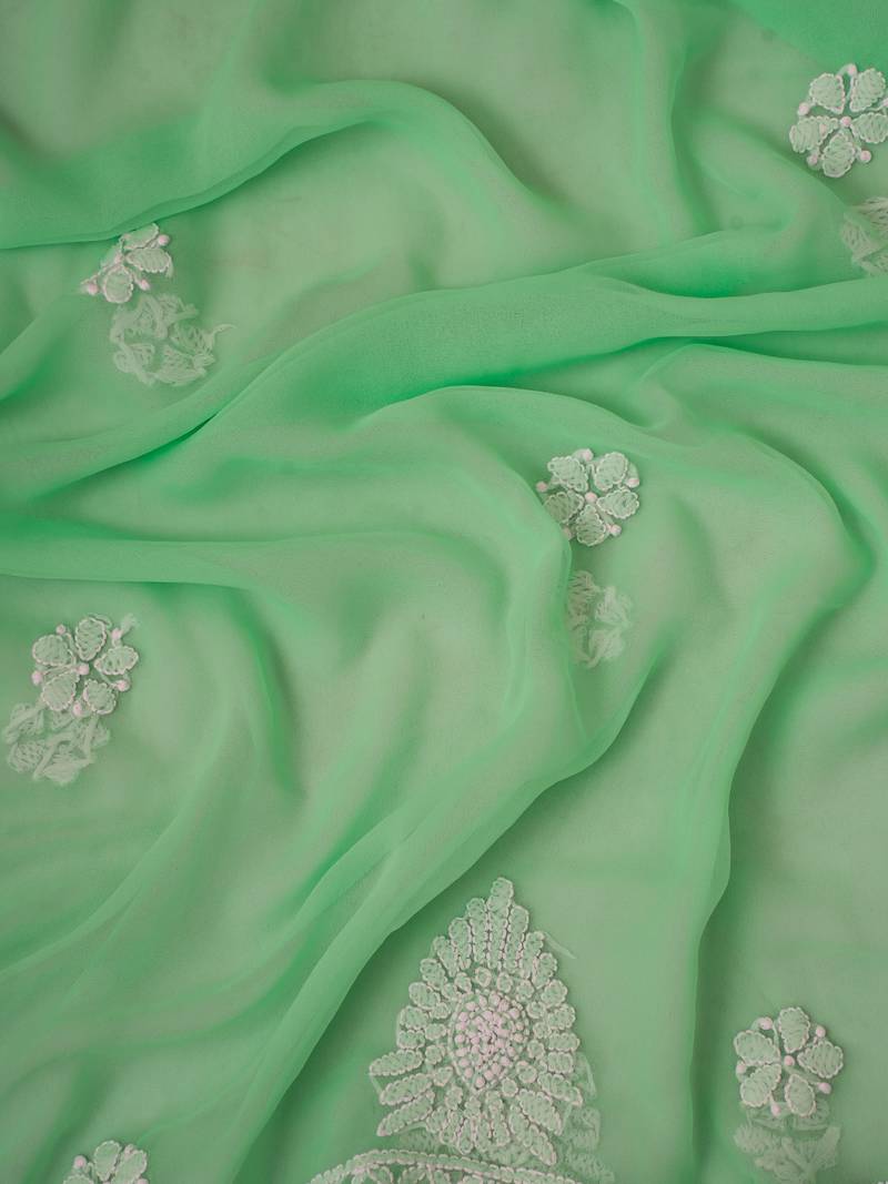 hand embroidered green georgette lucknowi chikankari unstitched suit piece