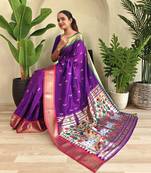 Purple art Silk Blend saree with zari embroidery pichwai pallu & blouse