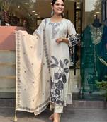 Women's Chinnon Staight Kurta, Pant and Dupatta Set