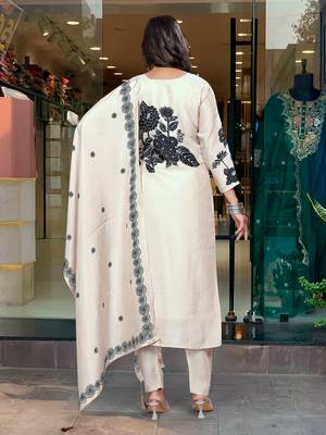 Women's Chinnon Staight Kurta, Pant and Dupatta Set 2