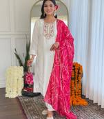 Women's Rayon Slub Fabric Staight Kurta, Pant and Dupatta Set