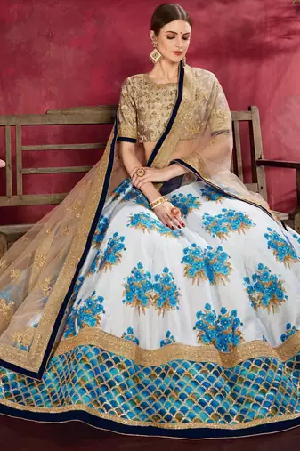 white floral print banglori silk wedding lehenga set choli with dupatta
