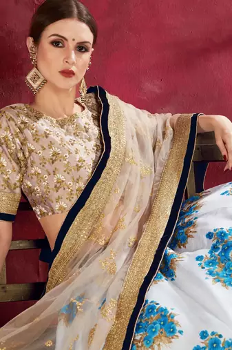white floral print banglori silk wedding lehenga set choli with dupatta