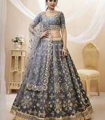 Grey Embroidered Art Silk Engagement Wear Lehenga Choli