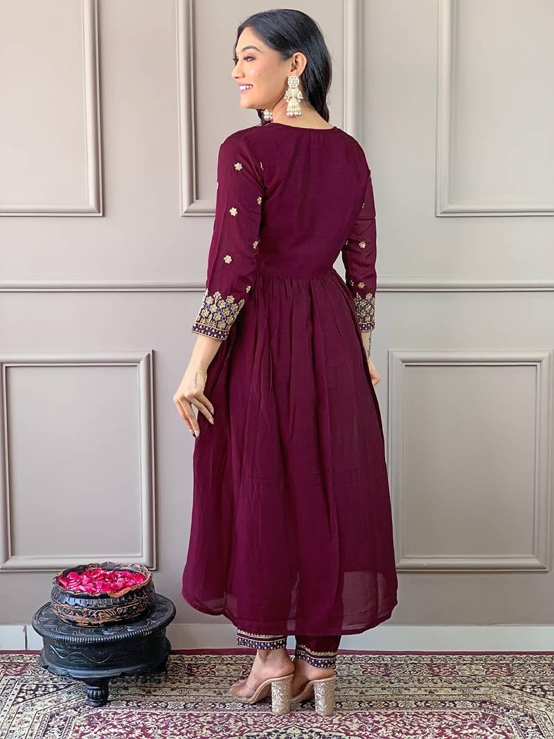 Women's Vichitra Silk Fabric Aliya Cut Kurta, Pant and Dupatta Set