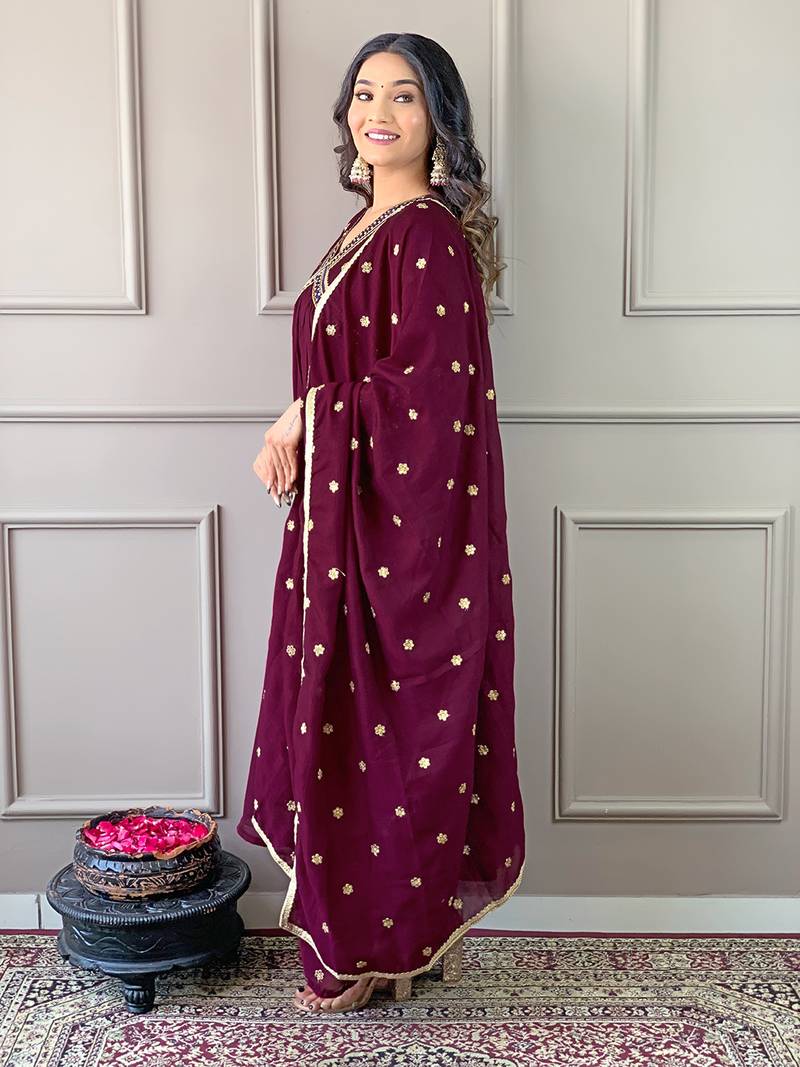 Women's Vichitra Silk Fabric Aliya Cut Kurta, Pant and Dupatta Set
